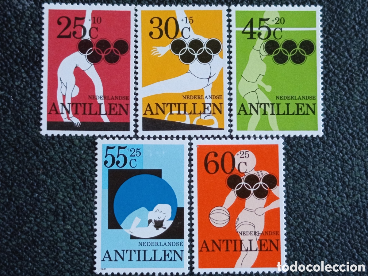Sellos: Antillas Neerlandesas 1980 Juegos Olimpicos MNH (Scott #B182-186/NVPH 663-667)