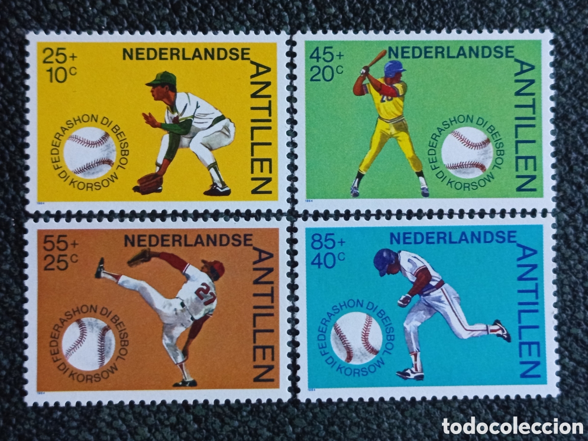 Sellos: Antillas Neerlandesas 1984 Beisbol Serie Completa MNH (Scott B216-219/NVPH 771-774)