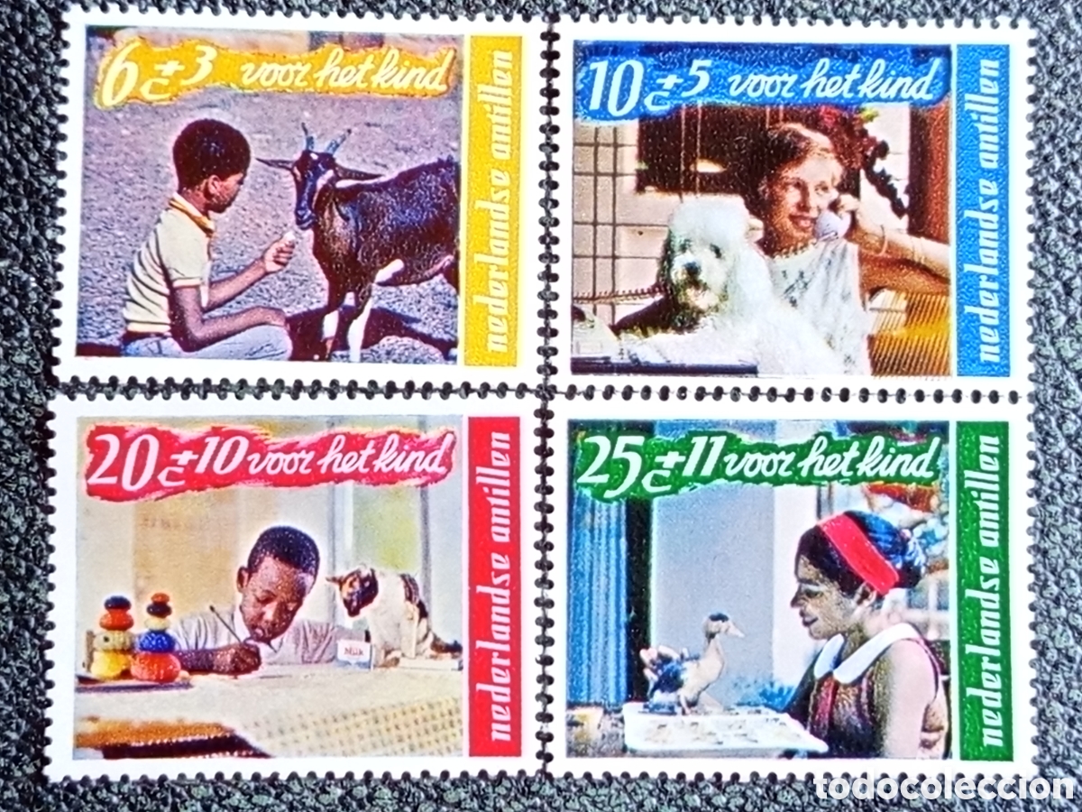 Sellos: Antillas Neerlandesas 1968 Ni&ntilde;os y Mascotas MNH (Scott B89-92/NVPH 400-403)