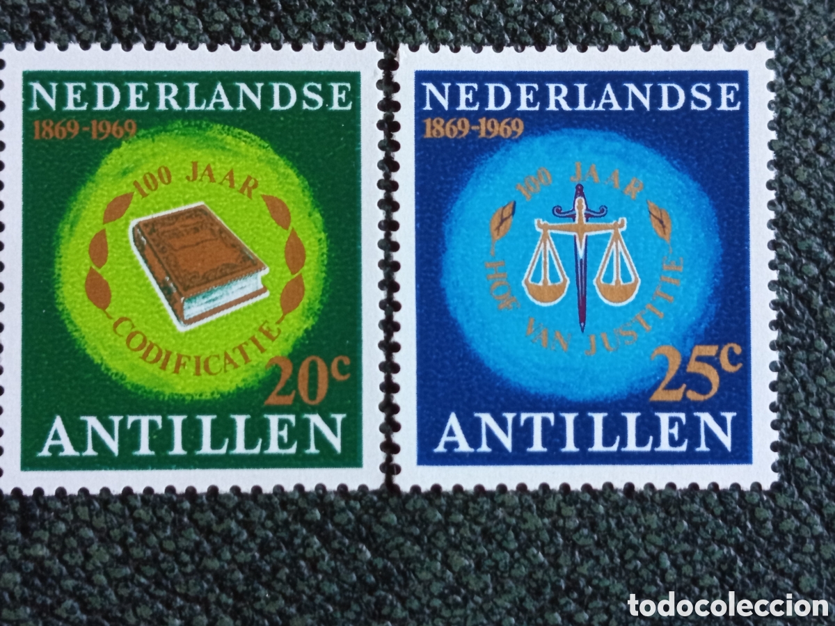 Sellos: Antillas Neerlandesas 1969 Centenario Justicia MNH (Scott 317-318/NVPH 408-409)