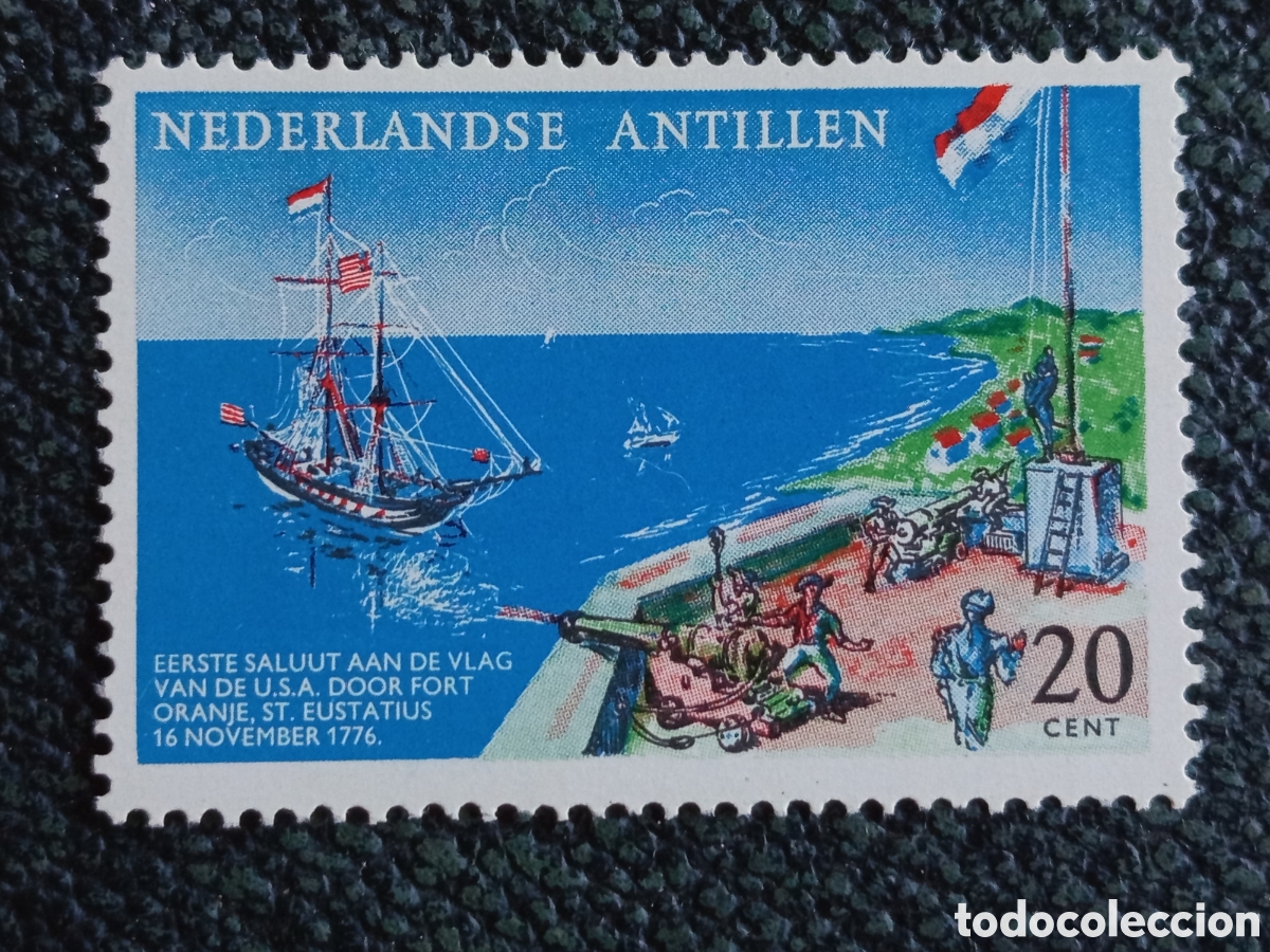 Sellos: Antillas Holandesas 1961 Primer Saludo Bandera EE.UU. Sello MH Scott #273