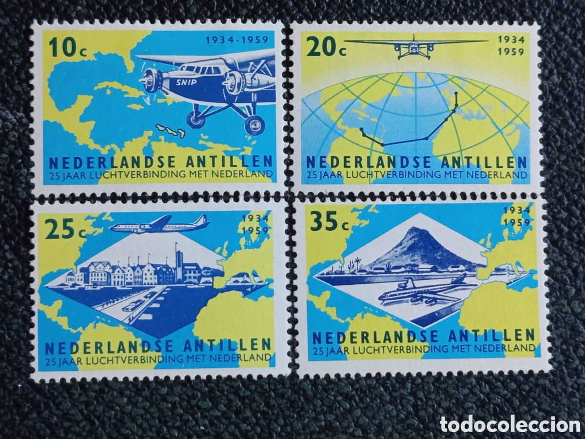 Sellos: Antillas Holandesas 1959 Aviaci&oacute;n 25A Conexi&oacute;n Serie MH Scott #265-268