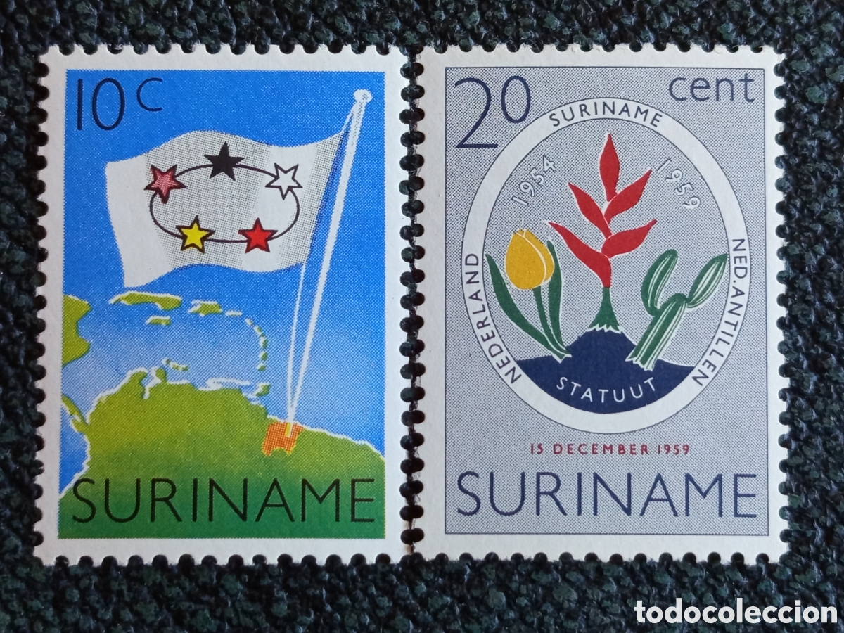 Sellos: Suriname 1959 5A Estatuto del Reino Pareja MNH Cat Scott #275-276