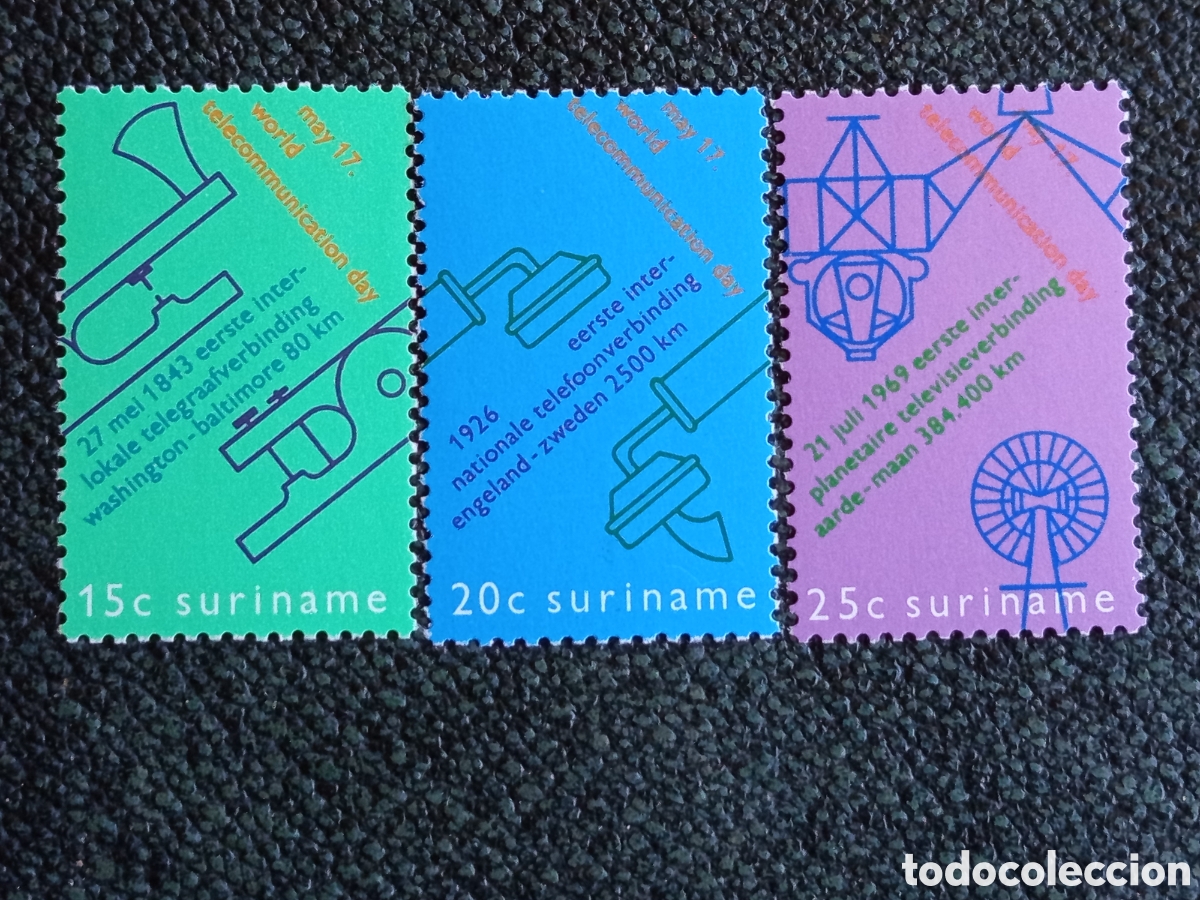 Sellos: Suriname 1971 D&iacute;a Telecomunicaciones Serie MNH Cat Scott #383-385
