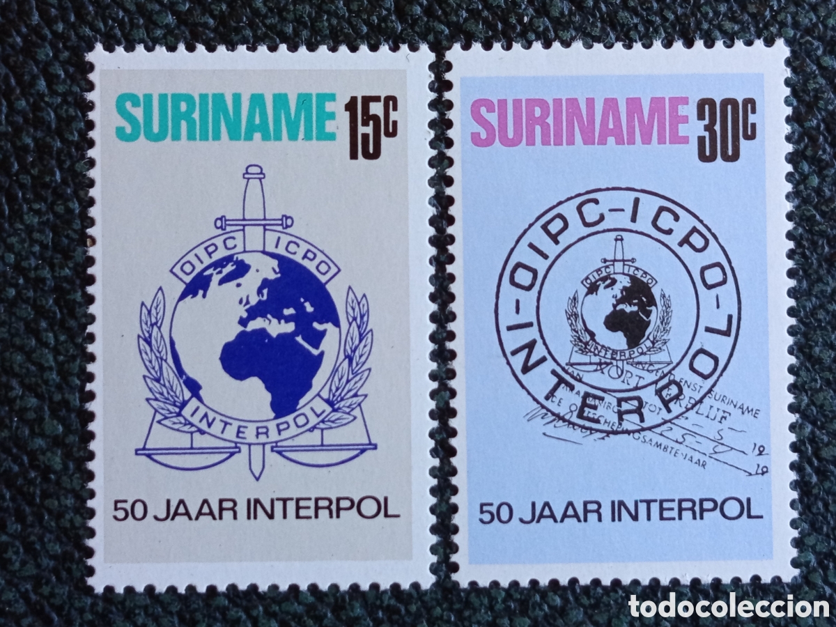 Sellos: Suriname 1973 50 A&ntilde;os INTERPOL Serie Completa MNH Cat Scott #406-407