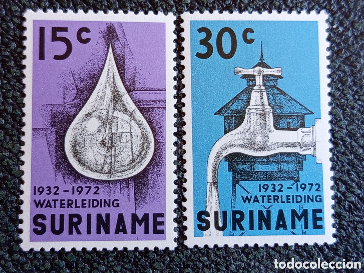 Sellos: Suriname 1972 40 Aniv Suministro de Agua Serie MNH Scott #395-39