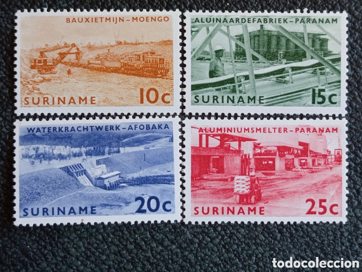 Sellos: Suriname 1965 Apertura Industria Aluminio Serie MNH Scott #319-322