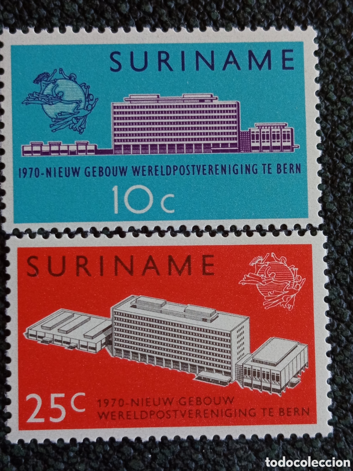 Sellos: Suriname 1970 Edificio UPU en Berna Serie MNH Cat Scott #371-372