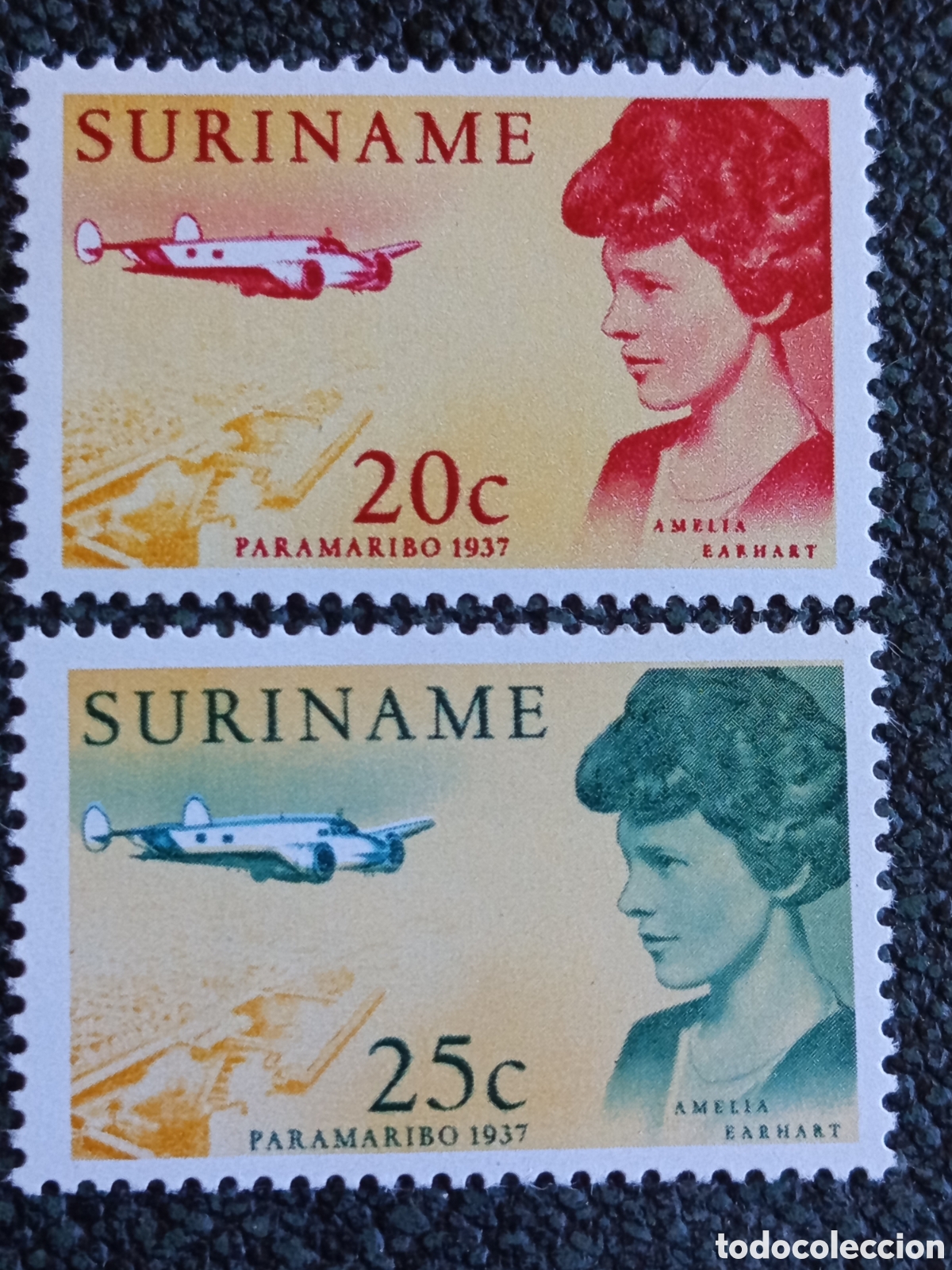 Sellos: Suriname 1967 Amelia Earhart Aviaci&oacute;n Serie MNH Cat Scott #345-346