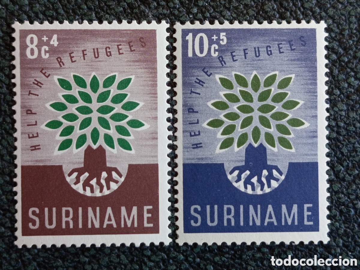 Sellos: Suriname 1960 Ayuda Refugiados A&ntilde;o Mundial Pareja MH Scott #B69-B70