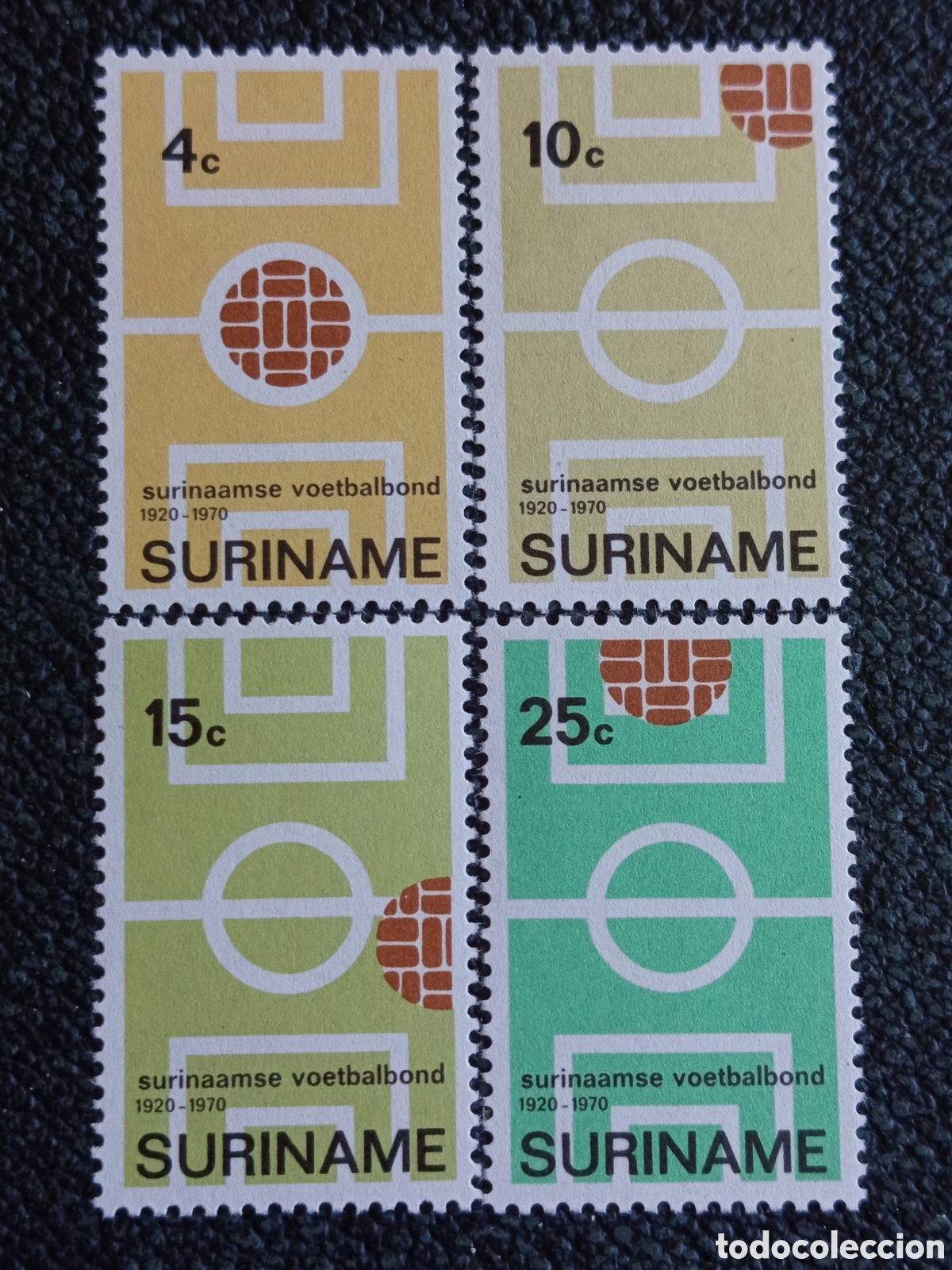 Sellos: Suriname 1970 50 Aniv Federaci&oacute;n F&uacute;tbol Serie MNH Cat Scott #378-381 (