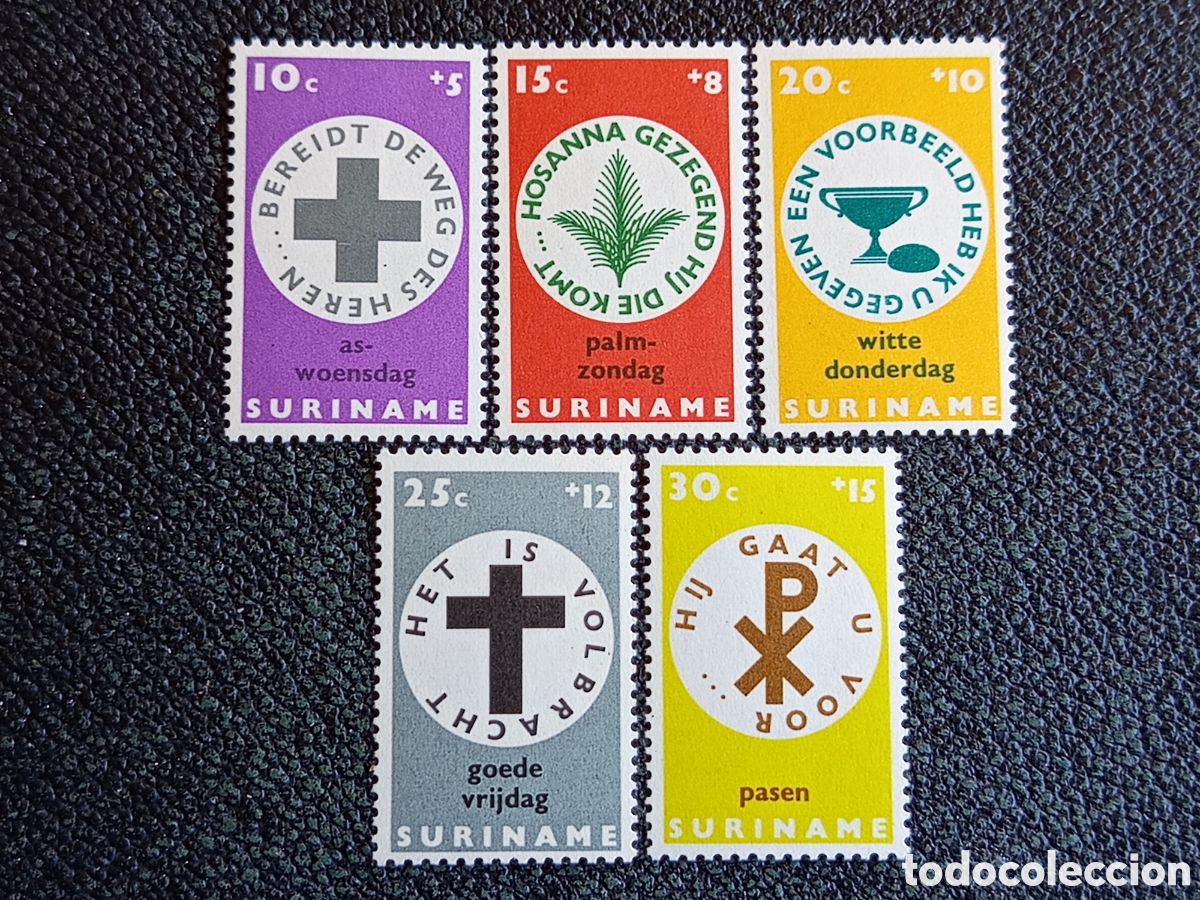 Sellos: Suriname 1968 Simbolos Pascua Obras Beneficas Serie MNH Cat Scott #B137-B141