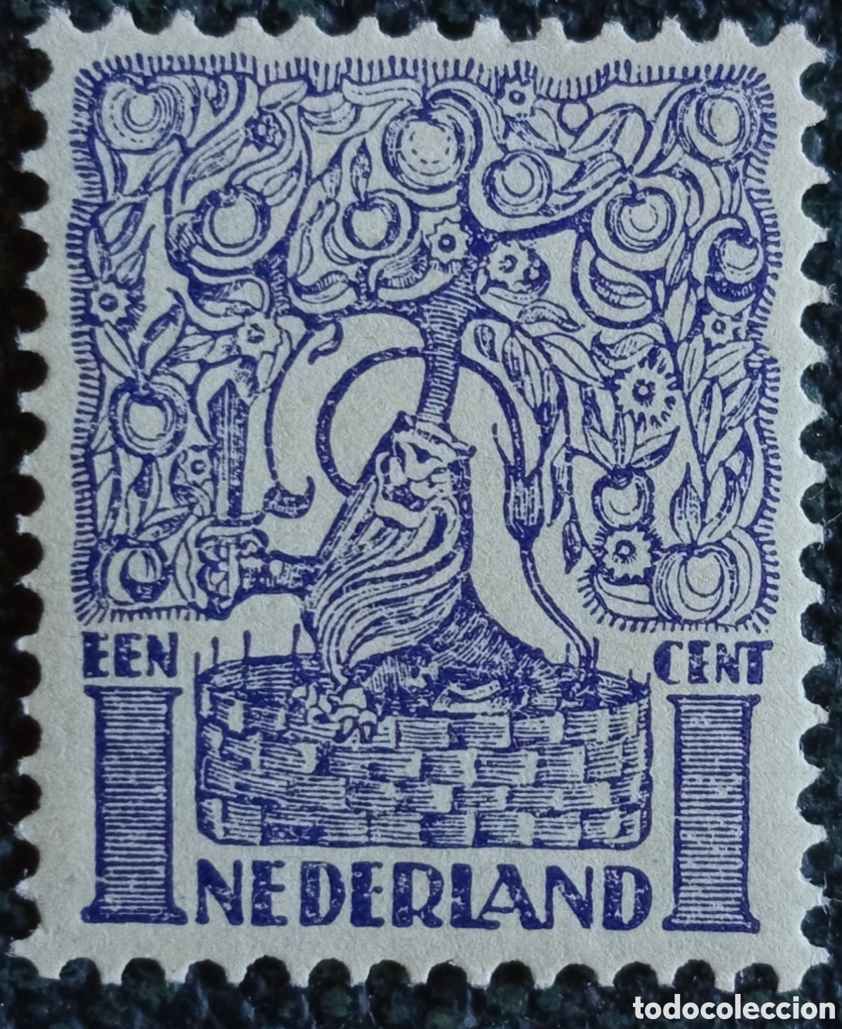 Sellos: Sello Holanda 1923 Le&oacute;n En Jard&iacute;n Holand&eacute;s 1 Centavo Violeta - Cat. NVPH 112