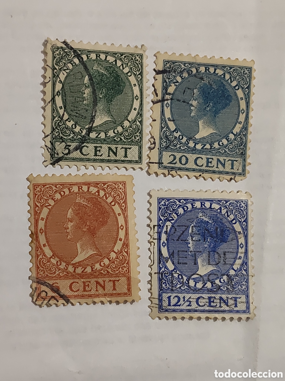 Sellos: 4 sellos de Holanda Reina Guillermina 1924-30