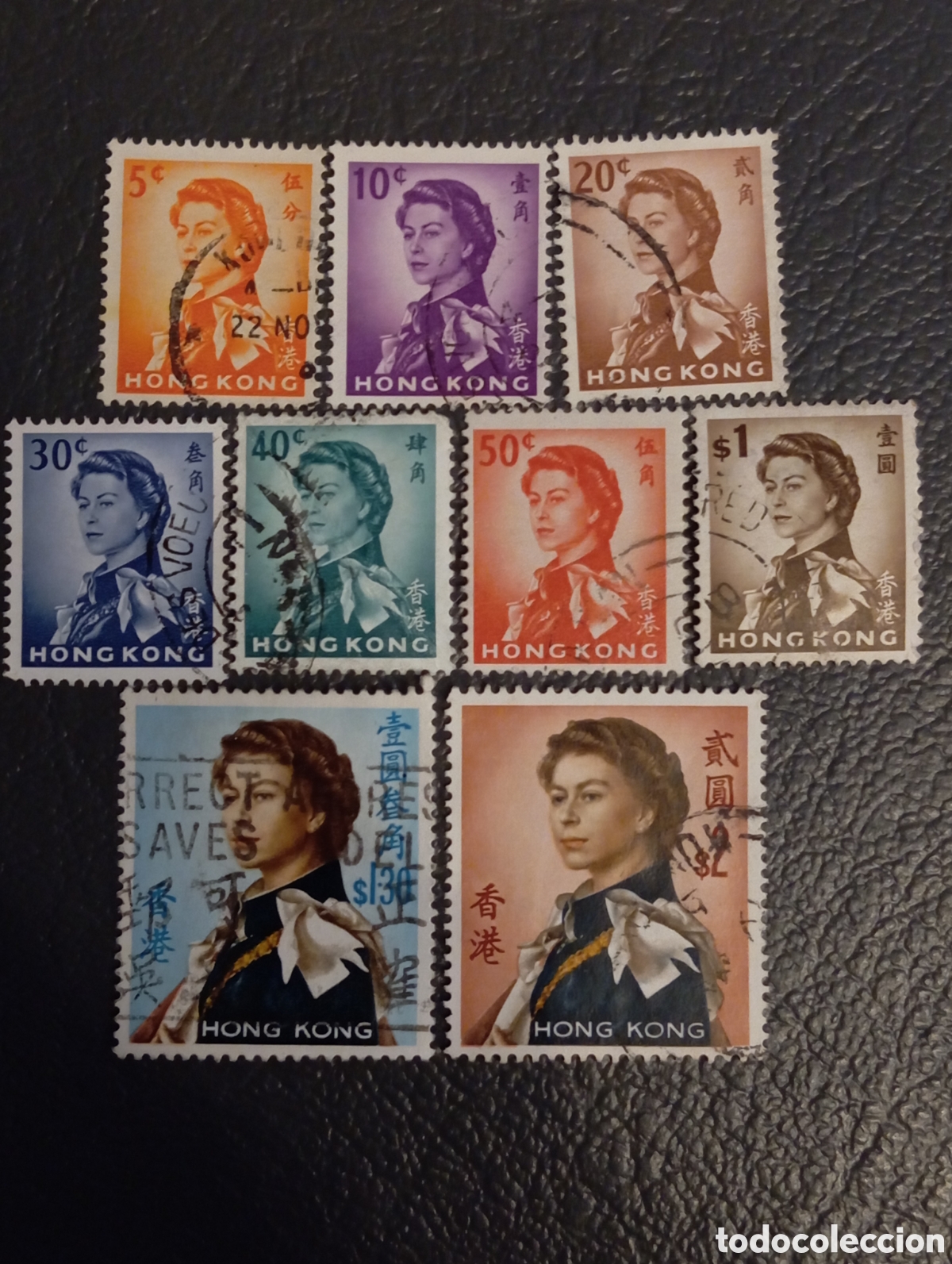Sellos: Lote 9 Sellos Hong Kong 1962 Reina Isabel II Usados