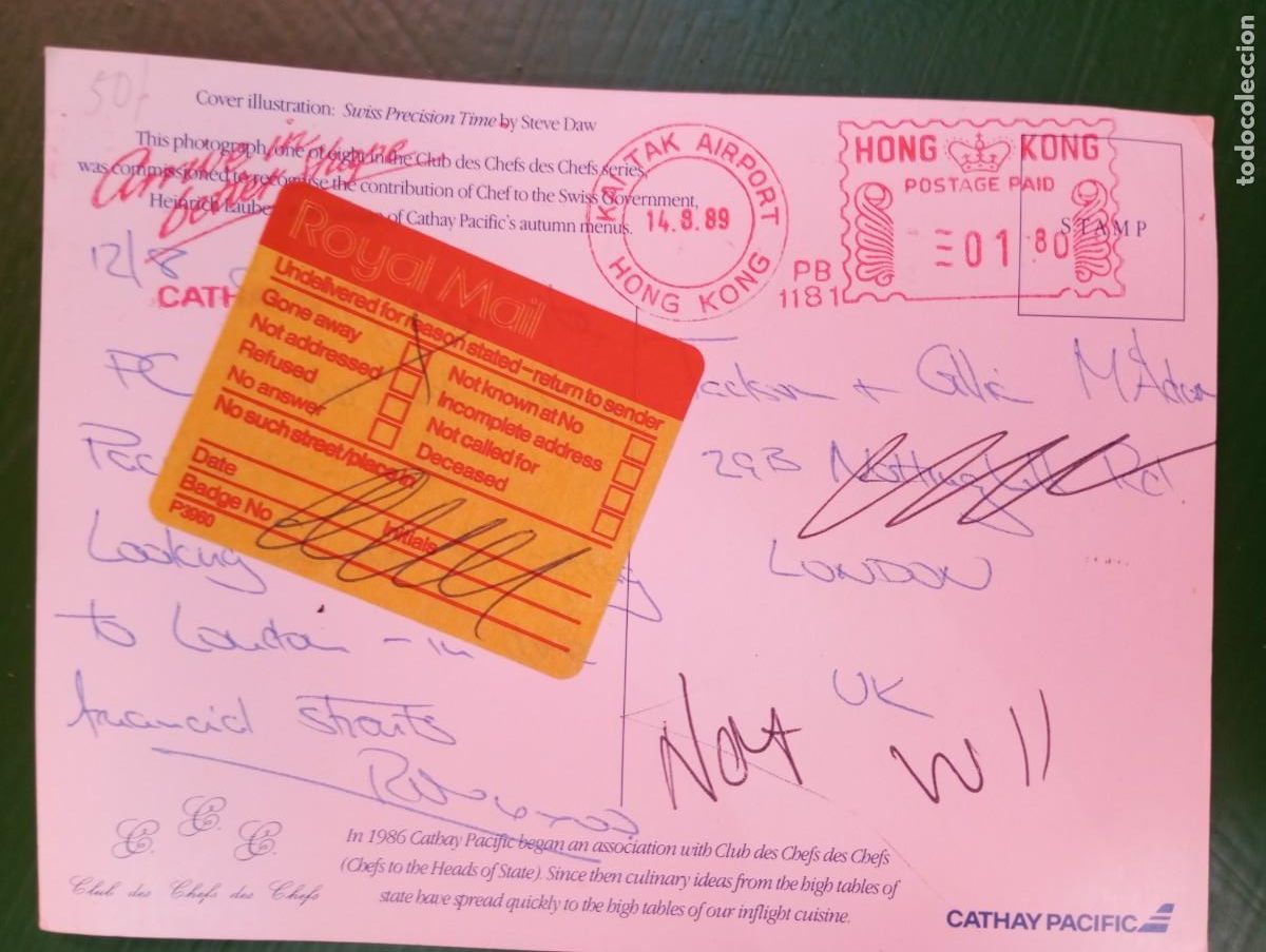 Briefmarken: FRANQUEO MEC&Aacute;NICO DEL AEROPUERTO DE HONG KONG Y ETIQUETA DE DEVOLUCI&Oacute;N.