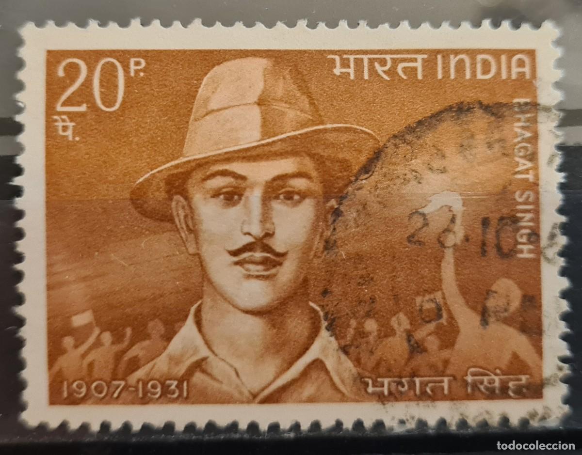 Sellos: Sello usado de &Iacute;ndia 1968: 61 aniversario del nacimiento de Bhagat Singh