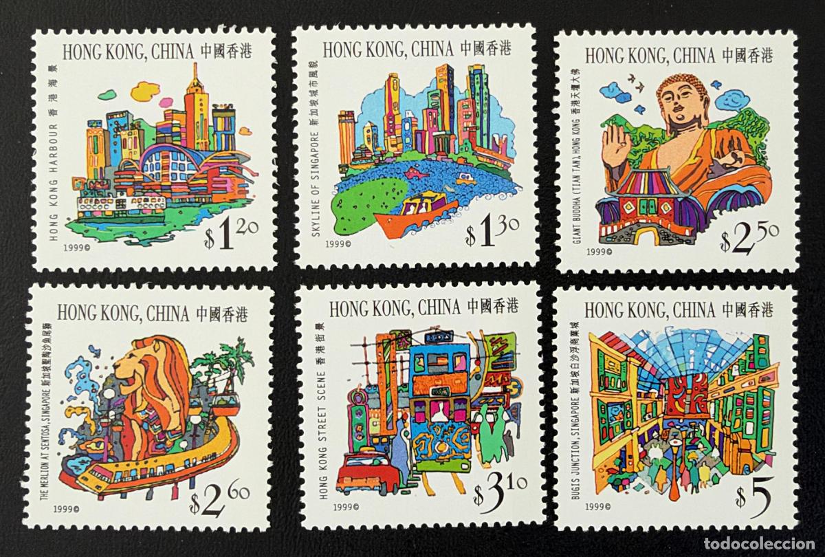 Sellos: Hong Kong 1999 Mi. 887-892 emisi&oacute;n conjunta Singapur Buda Merlion