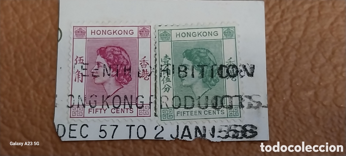 Stamps: Fragmento Hong Kong 1957 Matasello Especial 15 Exposici&oacute;n Cat SG 182/192 Usado
