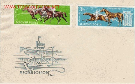 Selos: BONITA SERIE DE HIPODROMO EN SOBRE PRIMER DIA DE HUNGRIA