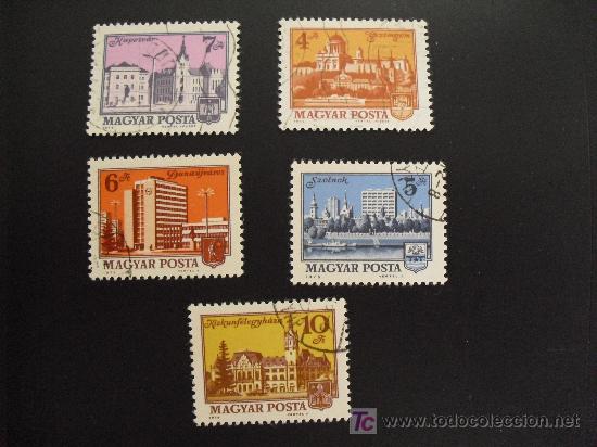 Selos: Hungria(Magyar Posta) 5 sellos de ciudades hungaras.1973,usados, sin charnela.