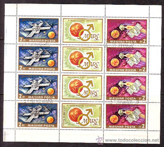 Sellos: HUNGRIA***.A&Ntilde;O 1972.MINIPLIEGO NR.161.SELLOS CON VI&Ntilde;ETA.MATASELLOS VIAJE A MARTE.ESPACIO.PLANETAS.
