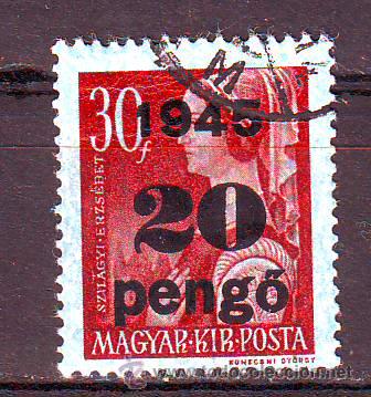 Sellos: HUNGRIA.A&Ntilde;O 1945.ANTIGUO VALOR USADO SOBRECARGADO.