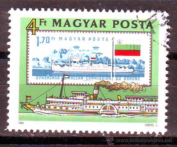 Sellos: HUNGRIA.A&Ntilde;O 1981.EUROPA.DANUBIO.BARCOS.BANDERAS.VALOR USADO.MICHEL NR.3518