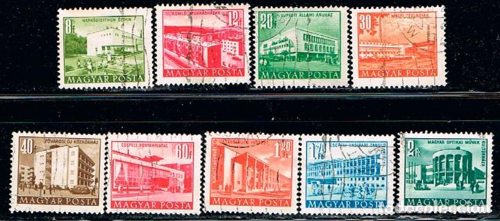 Sellos: Hungria 1329/37, Edificios, usado serie completa a&ntilde;o 1953 (primer serie edificios 1953) - Foto 1