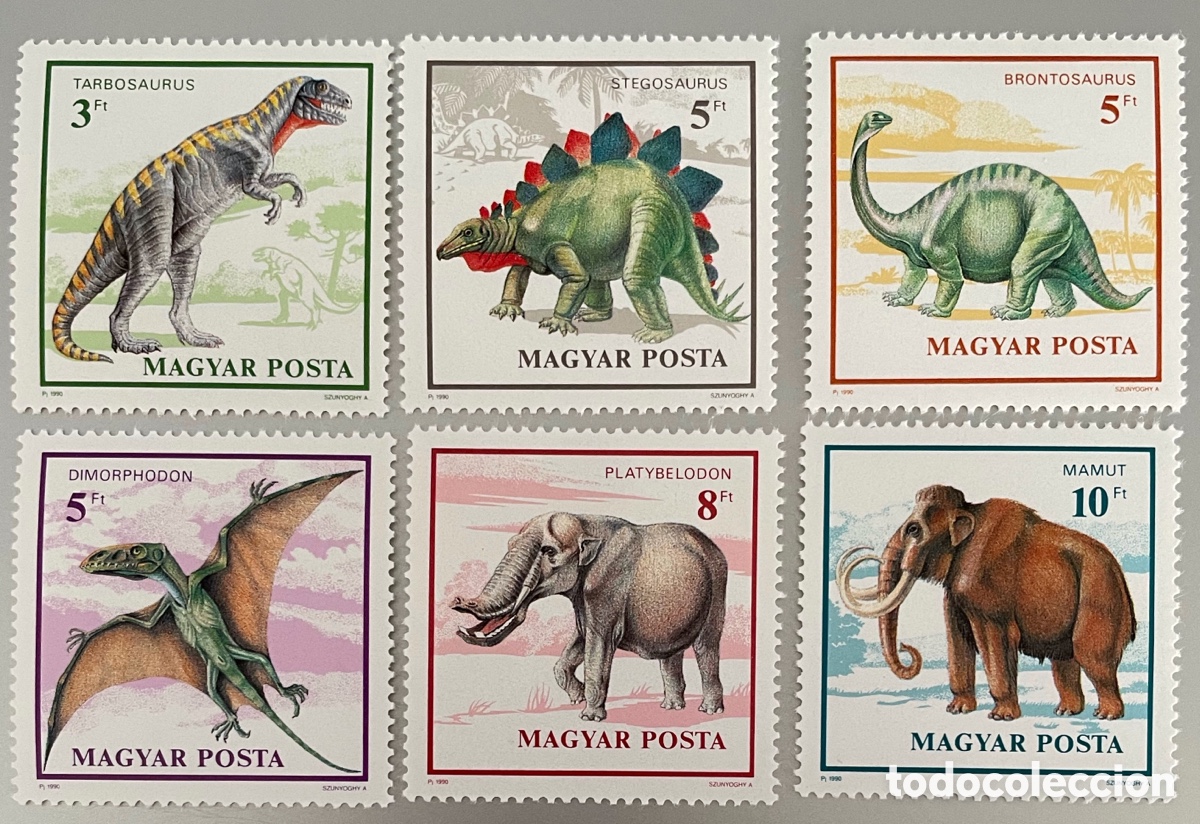 Sellos: Hungr&iacute;a. Dinosaurios. 1990 - Foto 1