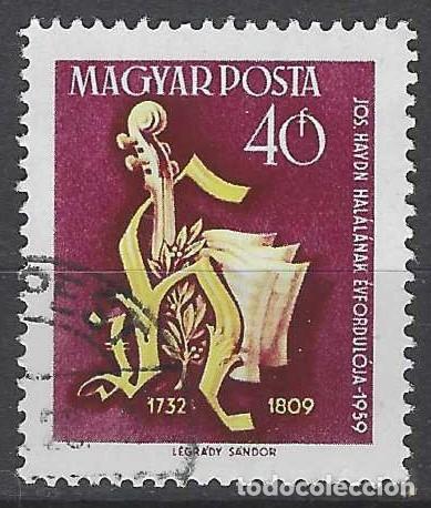 Sellos: HUNGR&Iacute;A 1959 - ARPA Y PARTITURAS - USADO - Foto 1