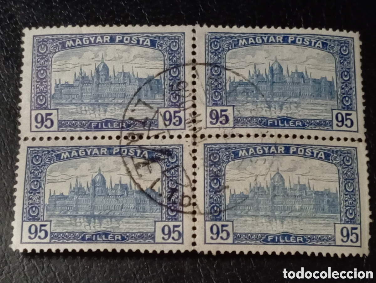 Sellos: Bloque X 4 Hungr&iacute;a, Scott 189, edificio del Parlamento, 1919-1920, US - Foto 1