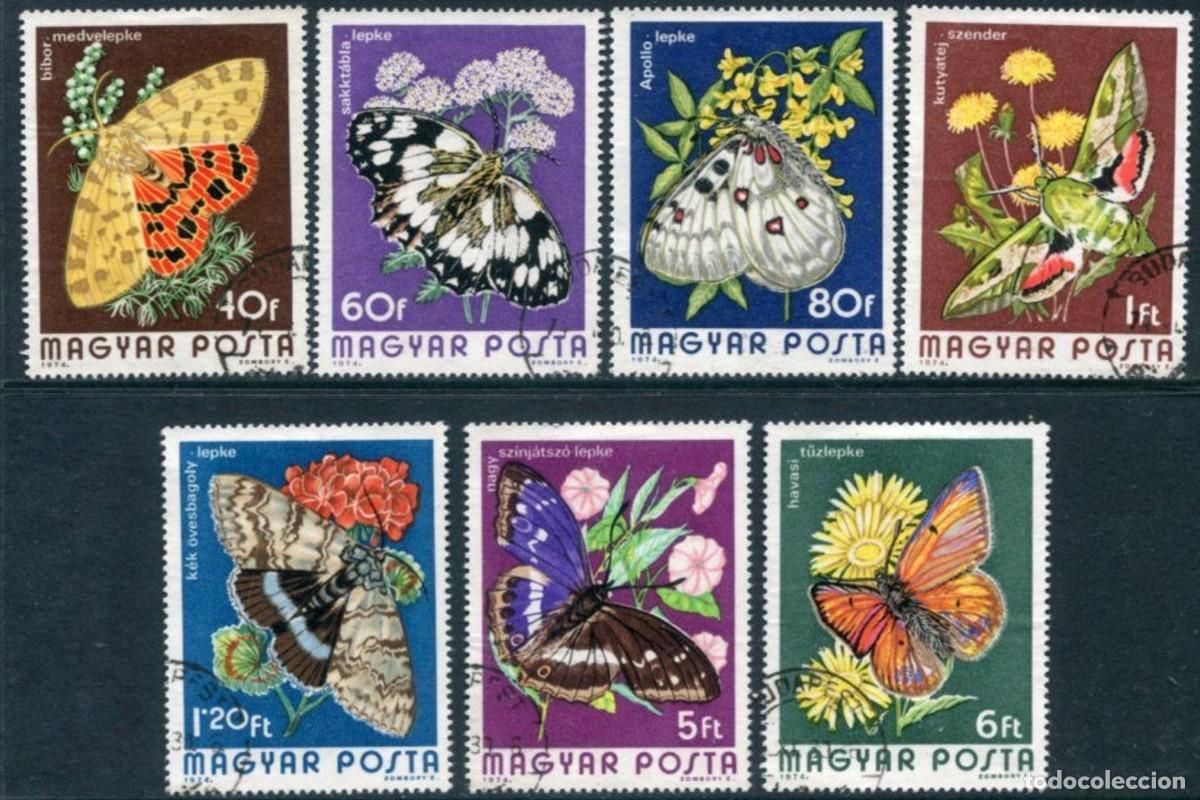 Sellos: HUNGRIA 1974 7 STAMPS USED MNH BUTTERFLIES PAPILLONS SCHMETTERLINGEN FARFALLE MARIPOSAS BORBOLETAS