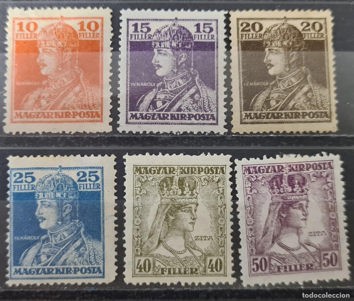 Sellos: Serie completa de sellos usados de Hungr&iacute;a 1918: Carlos I y la Reina Zita