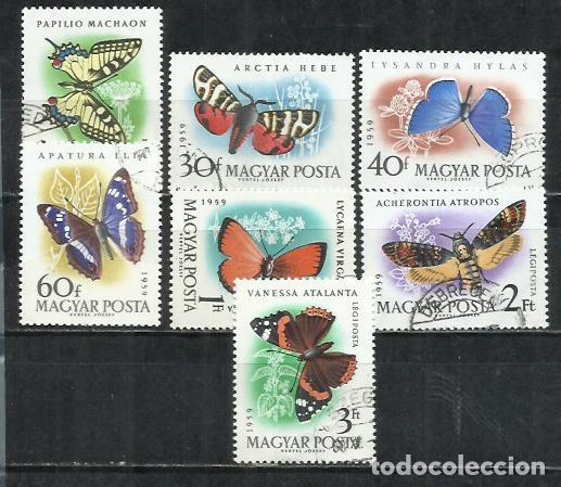 Sellos: 8527I-HUNGRIA 1959 SERIE COMPLETA MARIPOSAS INSECTOS 1321/1324.