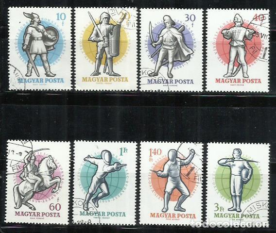 Sellos: 8539D-HUNGRIA SERIE COMPLETA 1959 N&ordm; 1295/1302 DEPORTES ESPADAS ESGRIMA.