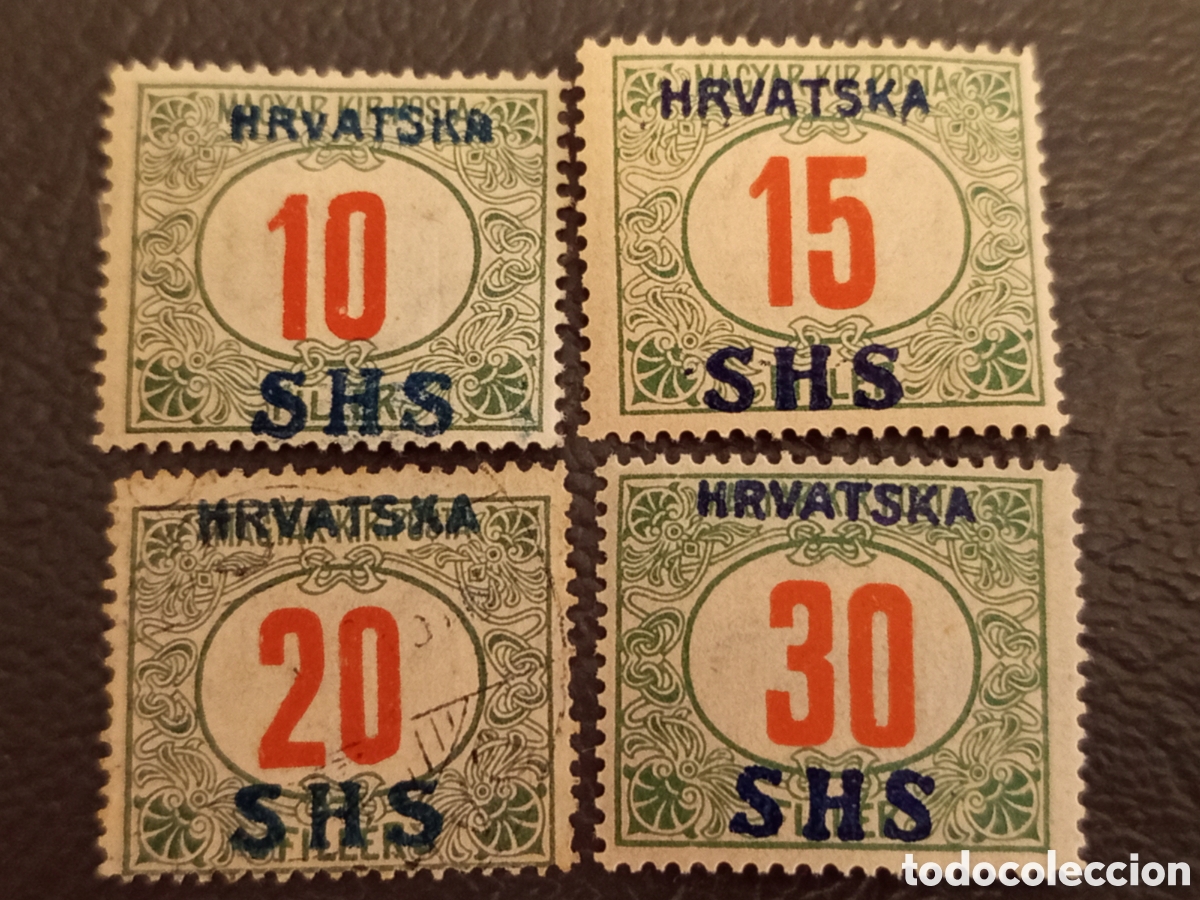 Sellos: Anuncio Lote 4 Sellos Croacia (SHS) 1918 - Sobrecarga sobre Timbres de Hungr&iacute;a (3 Nuevos, 1 Usado)