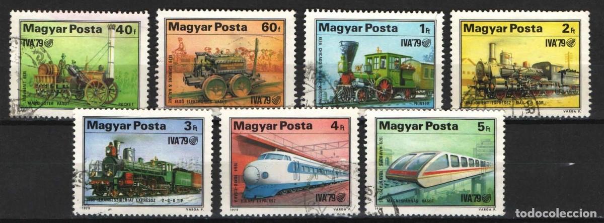 Sellos: HUNGRIA 1979 SERIE 7 STAMPS USED MNH TRENES A VAPOR STEAM TRAINS TRENI ZUGE LOCOMOTORAS LOCOMOTIVES