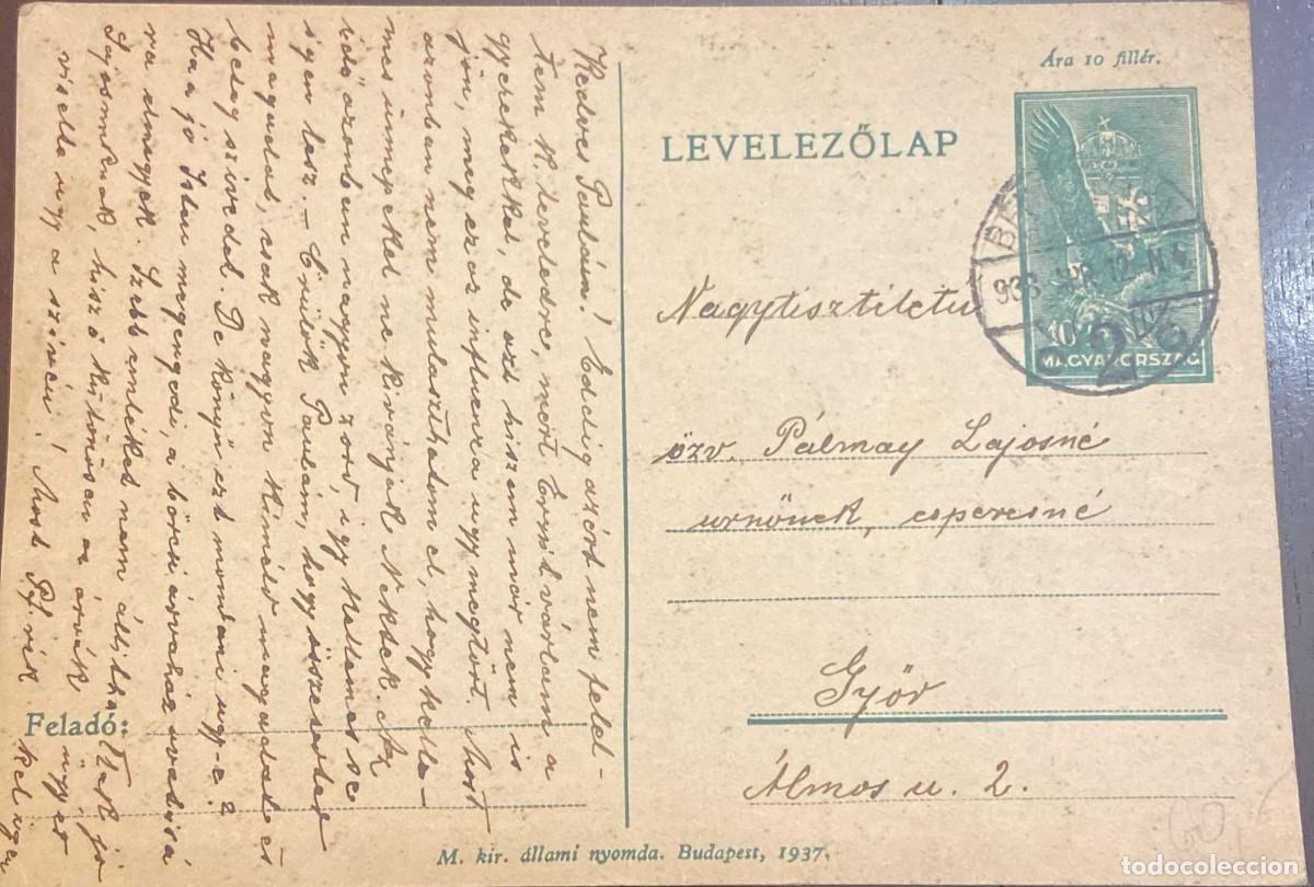 Sellos: O) 1938 HUNGARY, ALLEGORY-CROWN -EAGLE, POSTAL STATIONERY, WITH CONTENT ON THE REVERSE SIDE
