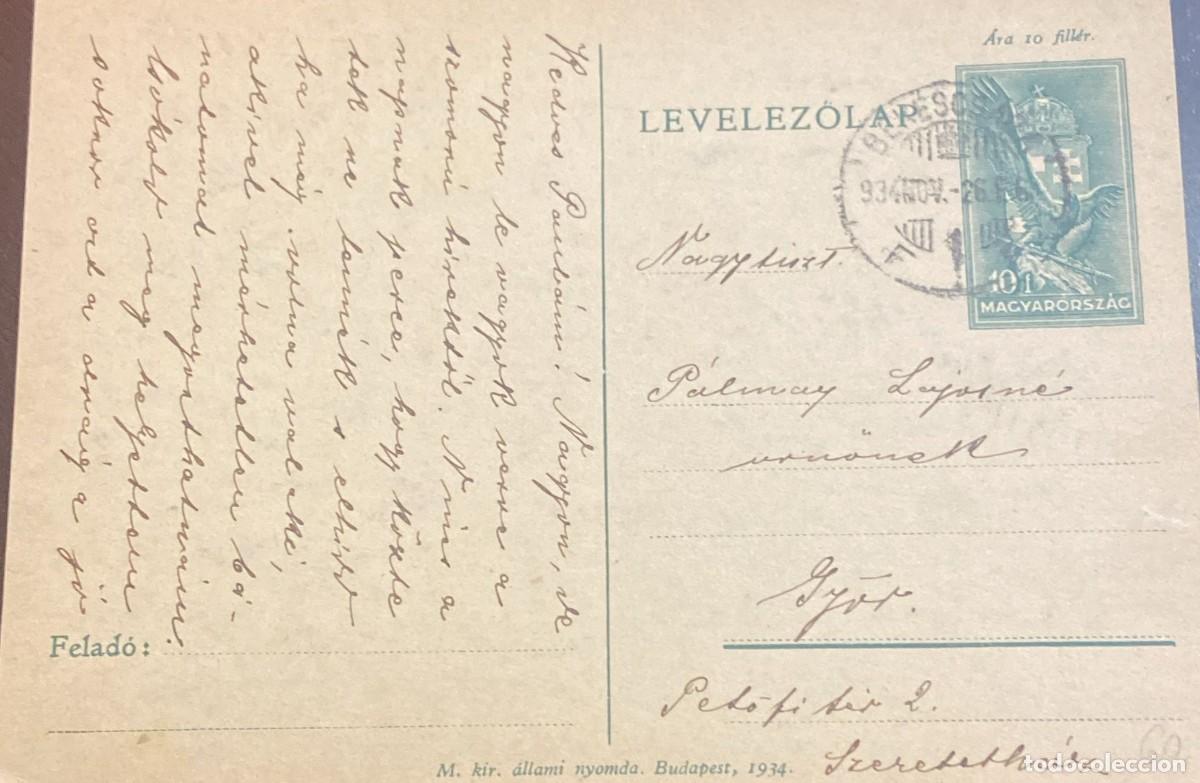 Sellos: O) 1934 HUNGARY, ALLEGORY-CROWN -EAGLE, POSTAL STATIONERY, WITH CONTENT ON THE REVERSE SIDE