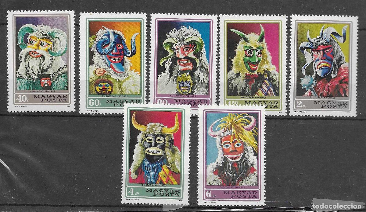 Sellos: Serie completa nueva de Hungr&iacute;a de 1973. M&aacute;scaras de Carnaval.