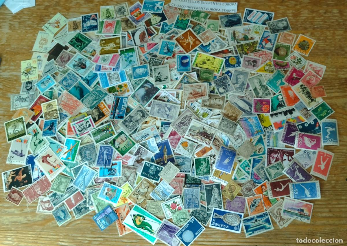 Sellos: C1-LOTE TODOS DIFERENTES ,SIN TASAR.1200 SELLOS DISTINTOS EUROPA, FOTO REAL.DISE&Ntilde;ADOS Y CONTADOS P