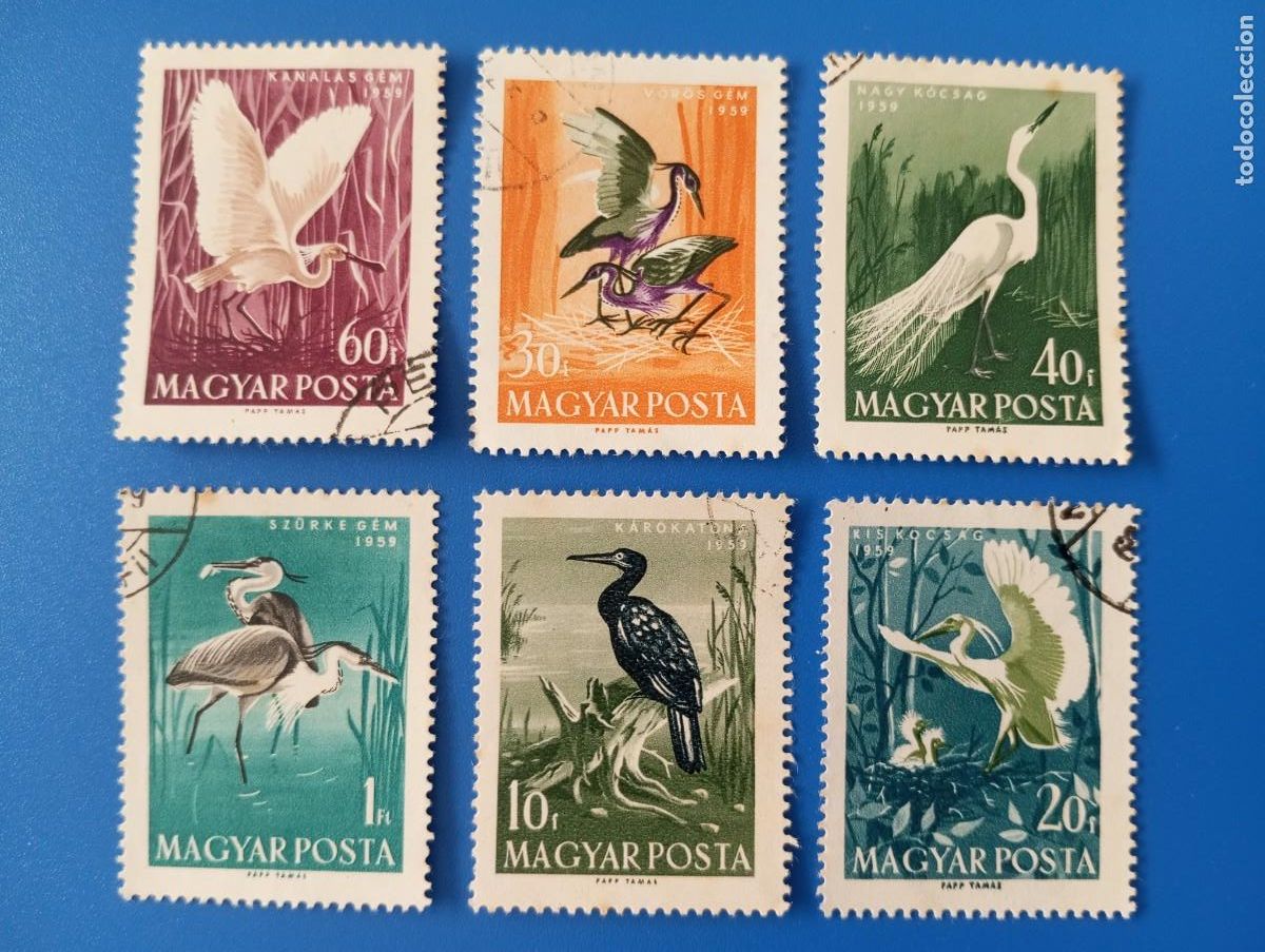 Sellos: HUNGR&Iacute;A, 1959, AVES, YT 1287 Y SS