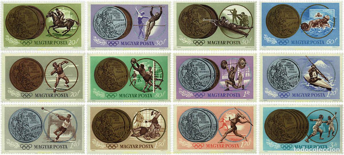 Sellos: 64011 MNH HUNGRIA 1965 MEDALLAS HUNGARAS DE LOS JUEGOS DE LA 18 OLIMPIADA. TOKIO 1964