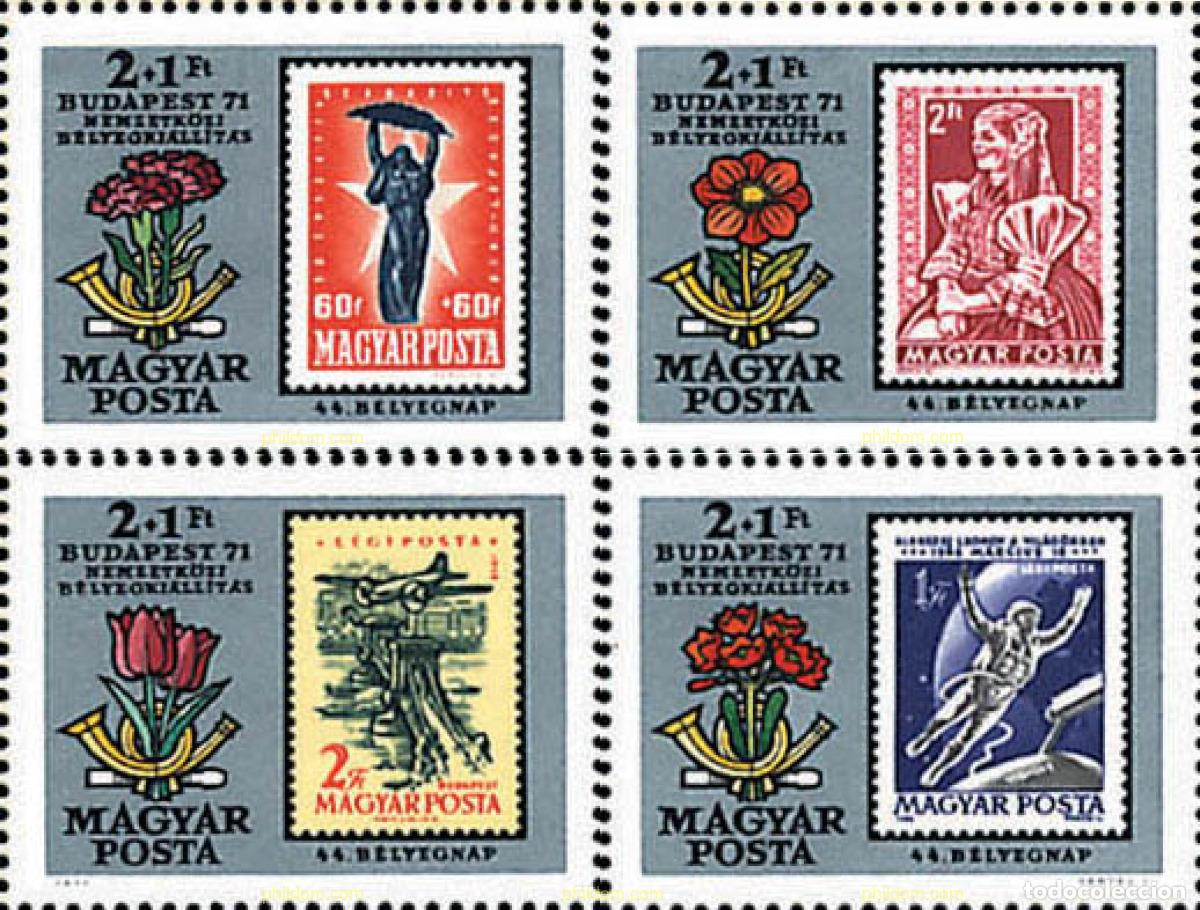 Sellos: 110852 MNH HUNGRIA 1971 BUDAPEST 71. EXPOSICION FILATELICA INTERNACIONAL. CENTENARIO DEL SELLO HUNG