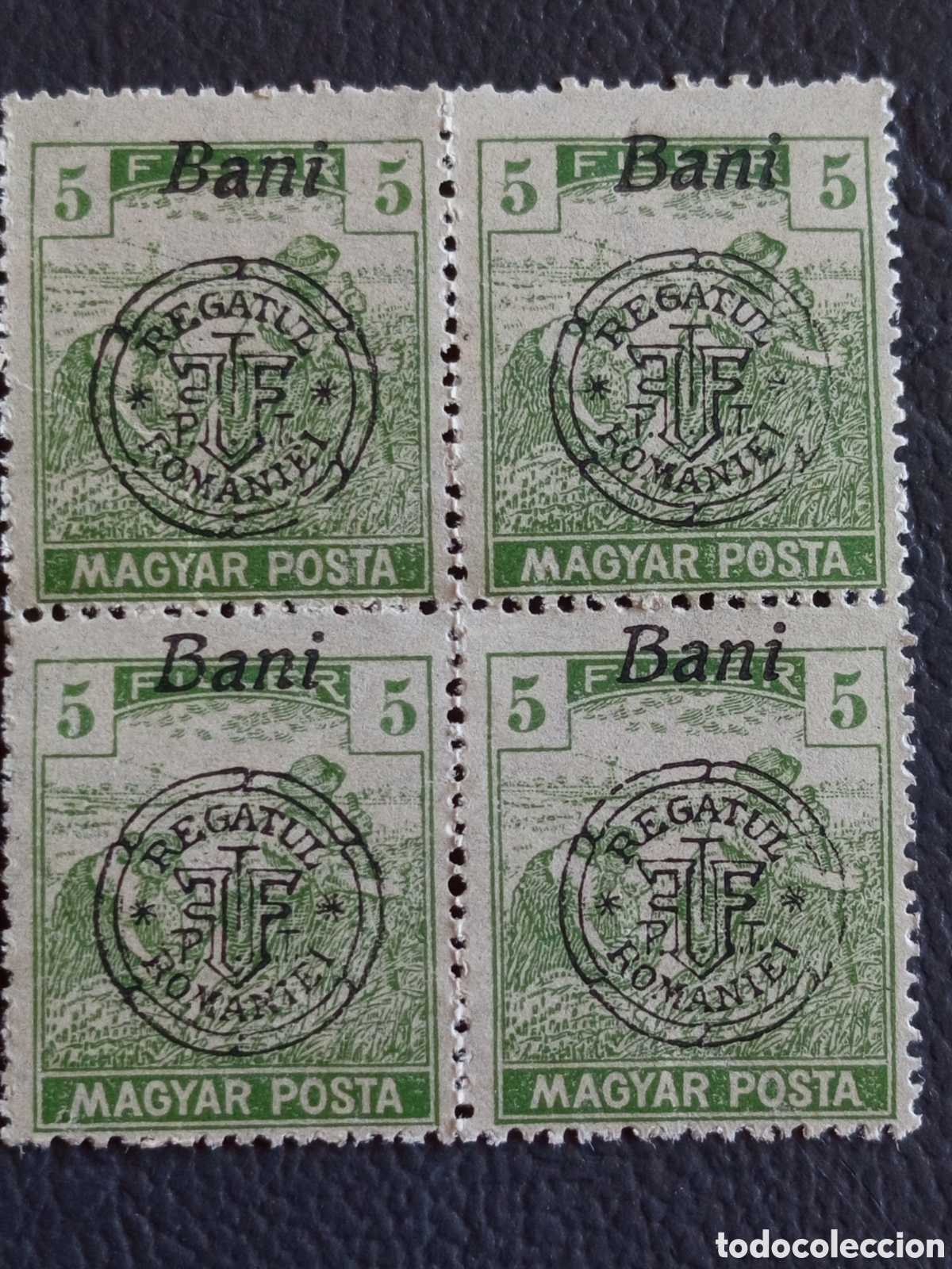 Sellos: Bloque de 4 Ocupaci&oacute;n Rumana en Hungr&iacute;a 1919 Sobrecarga Regatul Romaniei 5b MNH