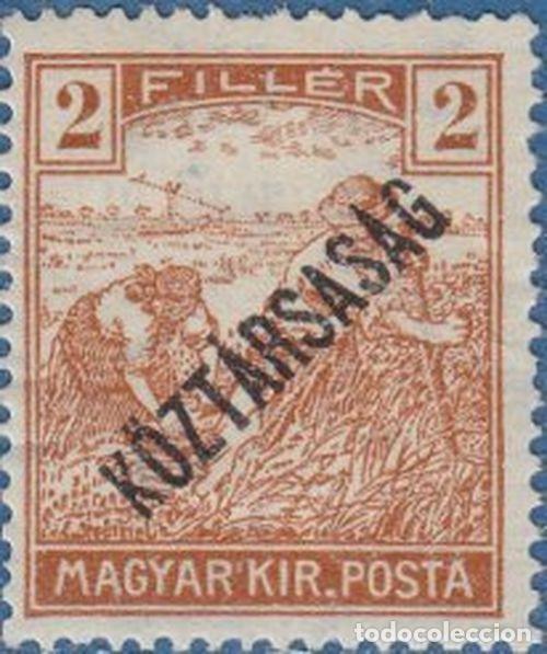 Sellos: Hungria 1918 Scott 153 Sello * Agricultura Labradores segando Sobrecargado &rdquo;Republica&rdquo; Michel 223