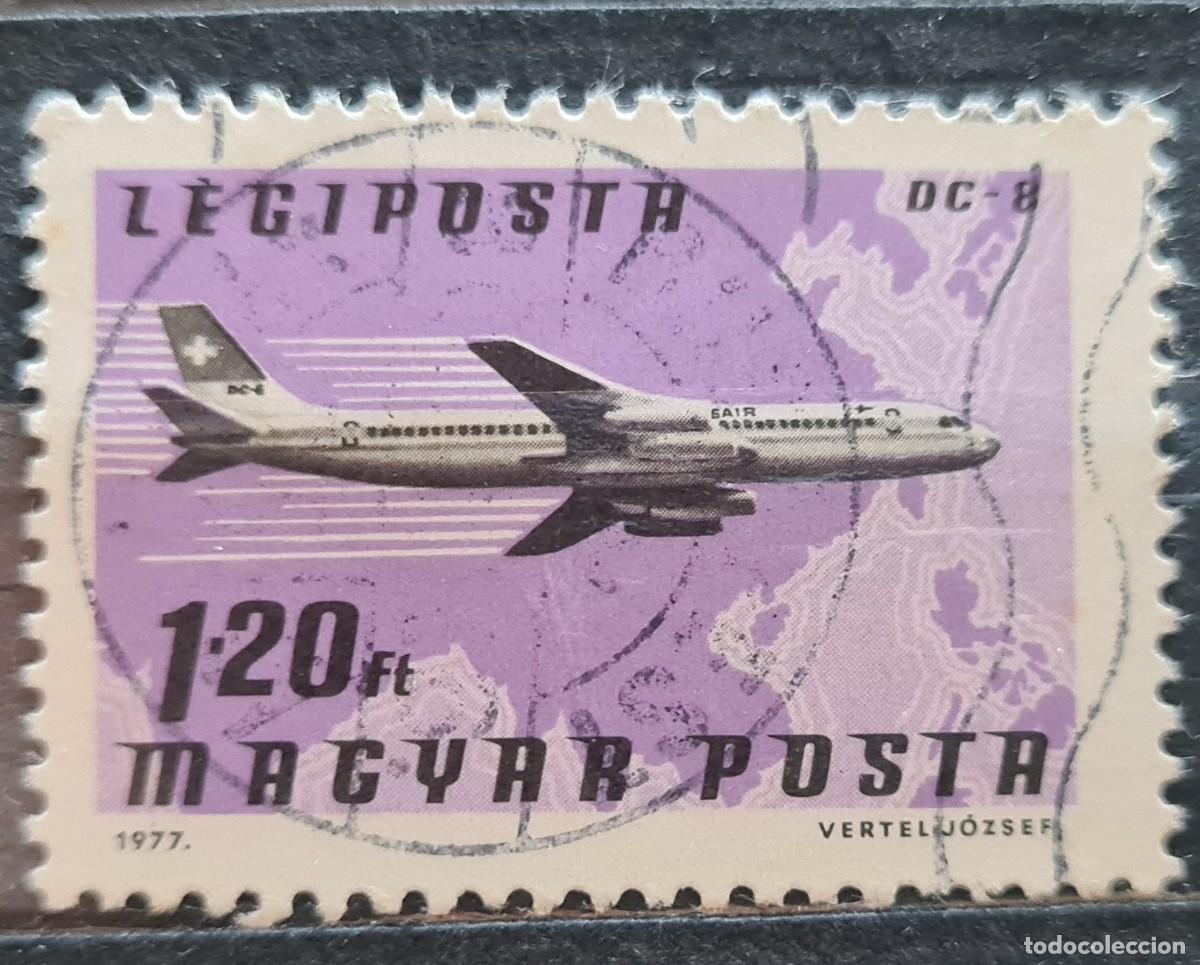 Briefmarken: Sello a&eacute;reo usado de Hungr&iacute;a 1977: aviones comerciales