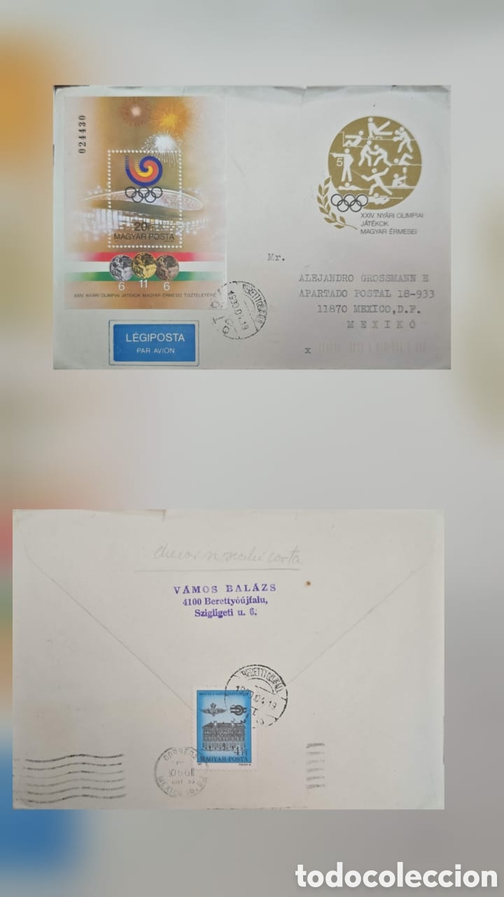 Sellos: CA)Hungary to Mexico in 1989, commemorating the Hungarian medalists at the 1988 Seoul Summer Olympic