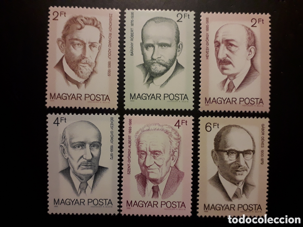 Sellos: HUNGR&Iacute;A YVERT 3188/93 SERIE COMPLETA NUEVA *** 1988 PREMIOS NOBEL DE ORIGEN H&Uacute;NGARO PEDIDO M&Iacute;NIMO 3&euro;